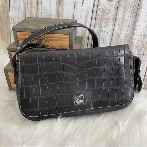 Dooney & Bourke Handbags - Dooney & Bourke Alto Croc Full Flap Deep Navy Shoulder Bag